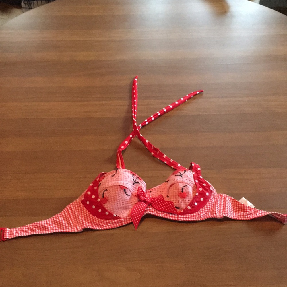 ADORABLE retro pinup cherry gingham polka dot lace swimsuit bikini 👙 🍒 - Picture 6 of 16